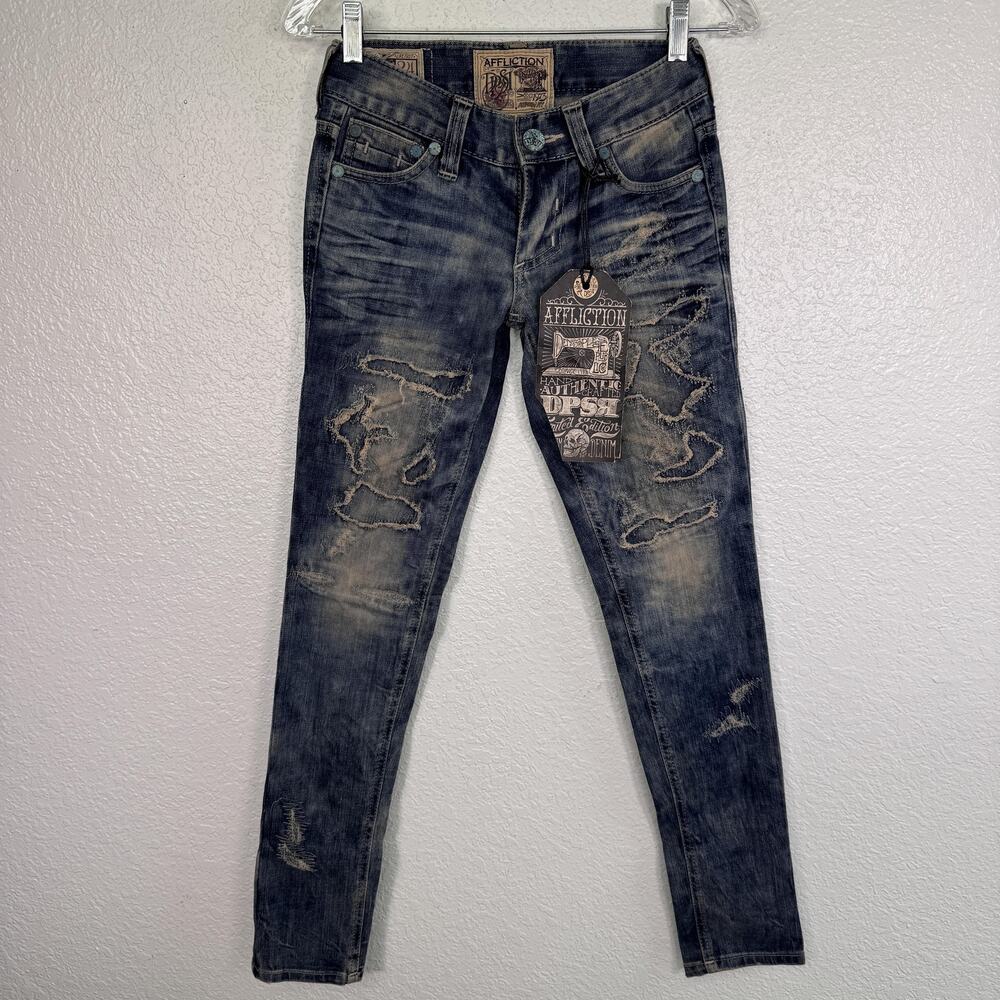 Affliction Jeans Womens 24 Raquel Skinny Distressed Denim 2000s Y2K NEW $145